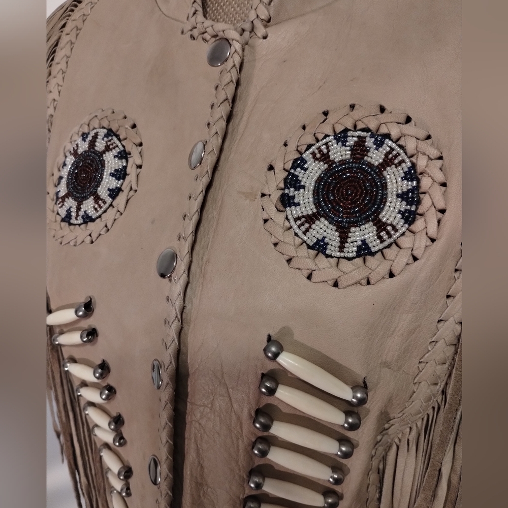 Vintage Leather Fringe Beaded Hot Leathers Leather Jacket Women's Size S - Picture 4 of 6